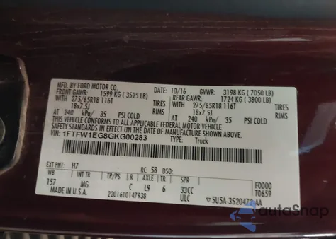 2016 Ford F150 Xlt from USA, damaged, VIN 1FTFW1EG8GKG00283